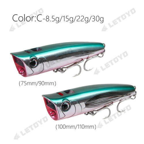 LETOYO Leurres Flottants Popper 8.5-30g - Action Irrésistible pour la Pêche en Surface