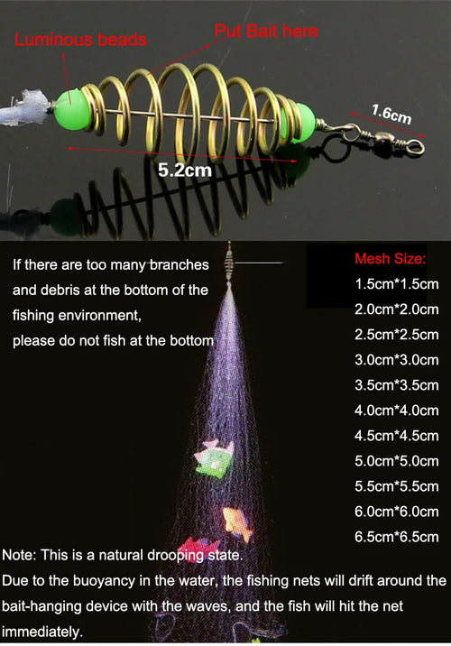 Filet de Pêche Lumineux Pliant en Nylon - Attrapez vos Poissons avec Style!