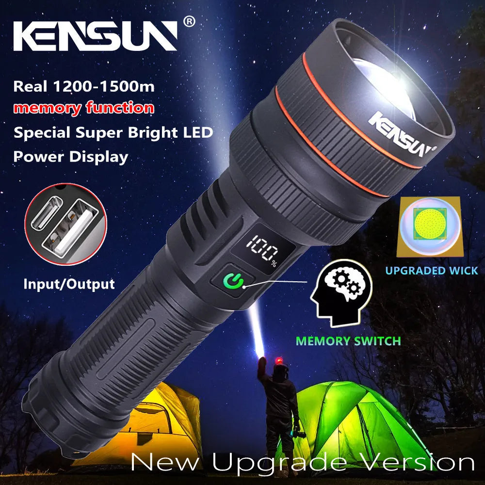 Bright Spotlight Long Range LED Flashlight Type-C Charging Strong