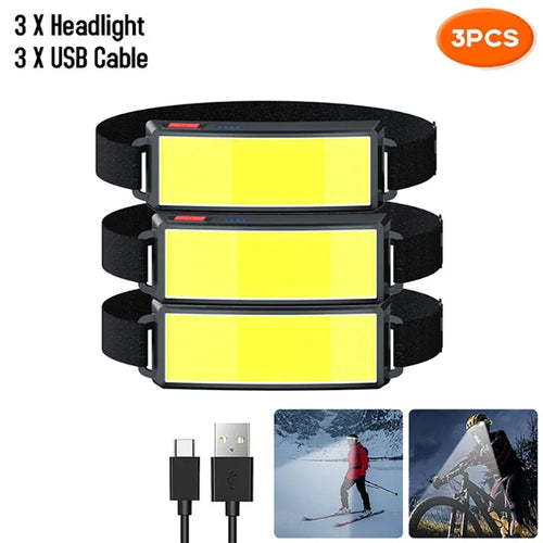 Lumière Éclairante - Lampe Frontale LED COB Rechargeable Type-C avec Batterie Intégrée