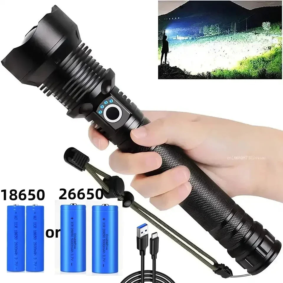USB Powerful xhp70.2 Flashlight Torch Super Bright Rechargeable Zoom