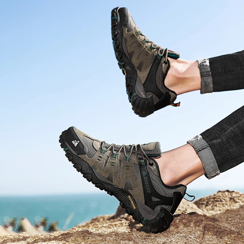 HIKEUP Men's Hiking Shoes Suede Leather Outdoor Shoes Wear-resistant