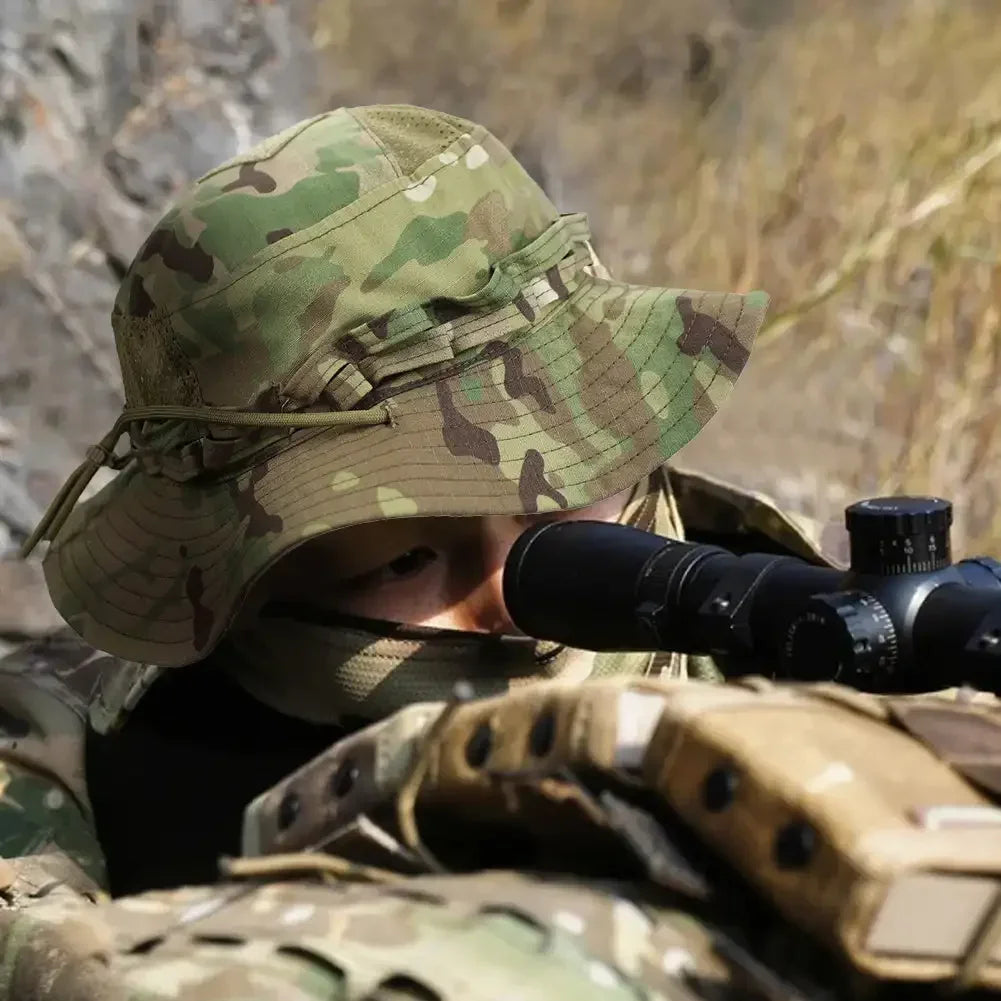 Chapeau Boonie Camouflage Tactique - Large Visière, Idéal pour les Hommes en Plein Air