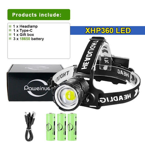 80000LM Powerful Headlamp USB Rechargeable Headlight Flashlight Large