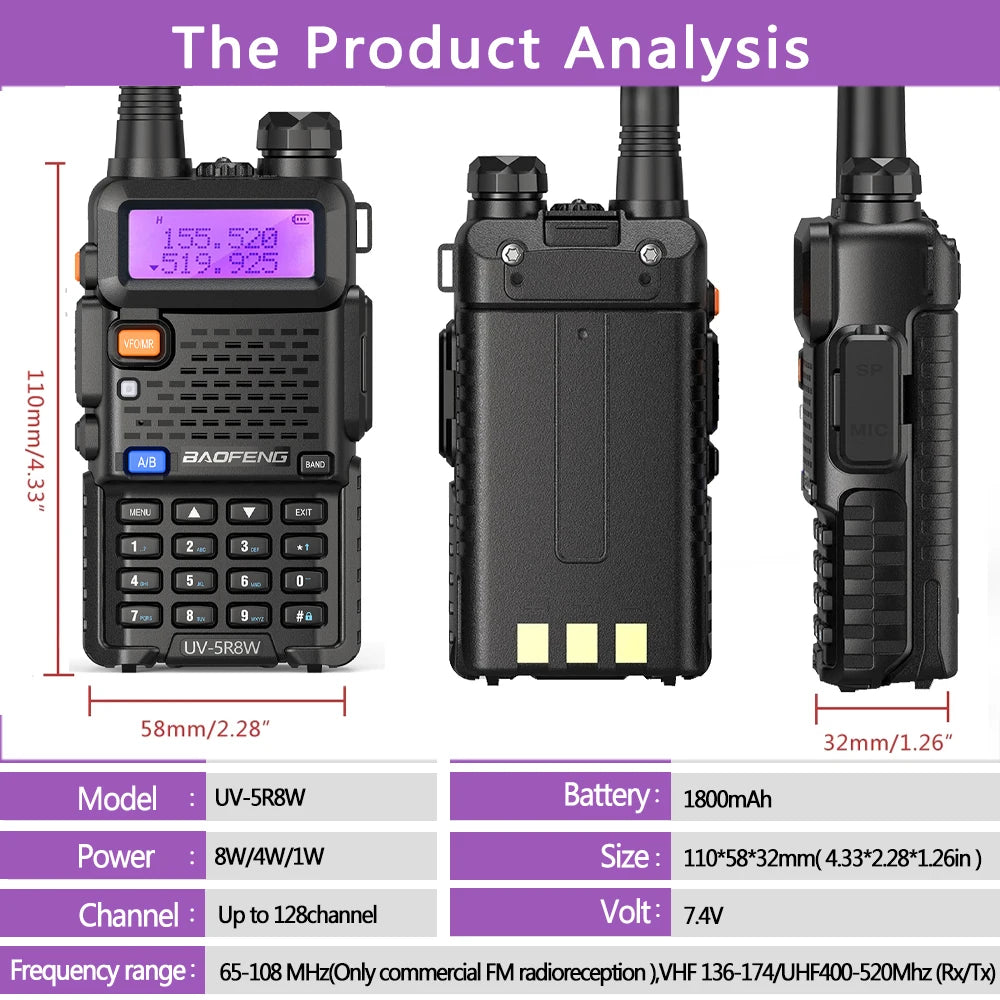 Baofeng Walkie Talkie UV 5R 5W 8W Dual Band Ham Two Way Radio Vhf Uhf