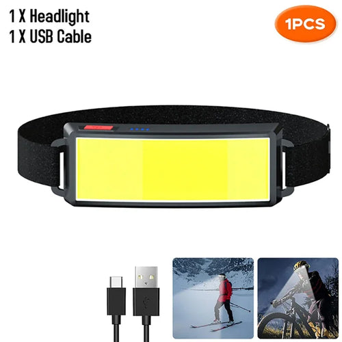 Lumière Éclairante - Lampe Frontale LED COB Rechargeable Type-C avec Batterie Intégrée