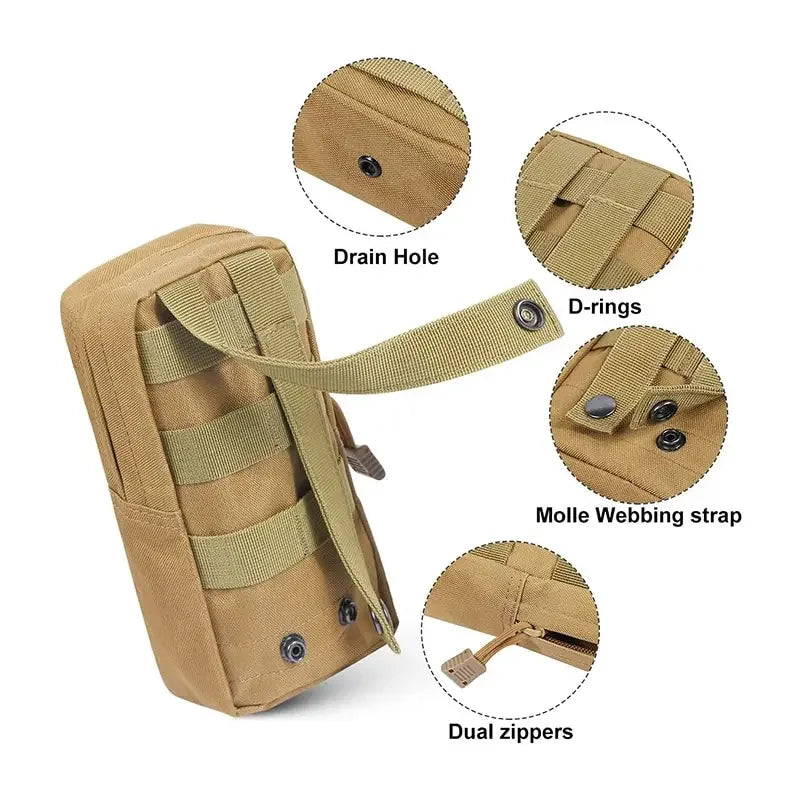 Outdoor Tactical Molle Waist Bag 600D Oxford Khaki Storage Fanny Pack