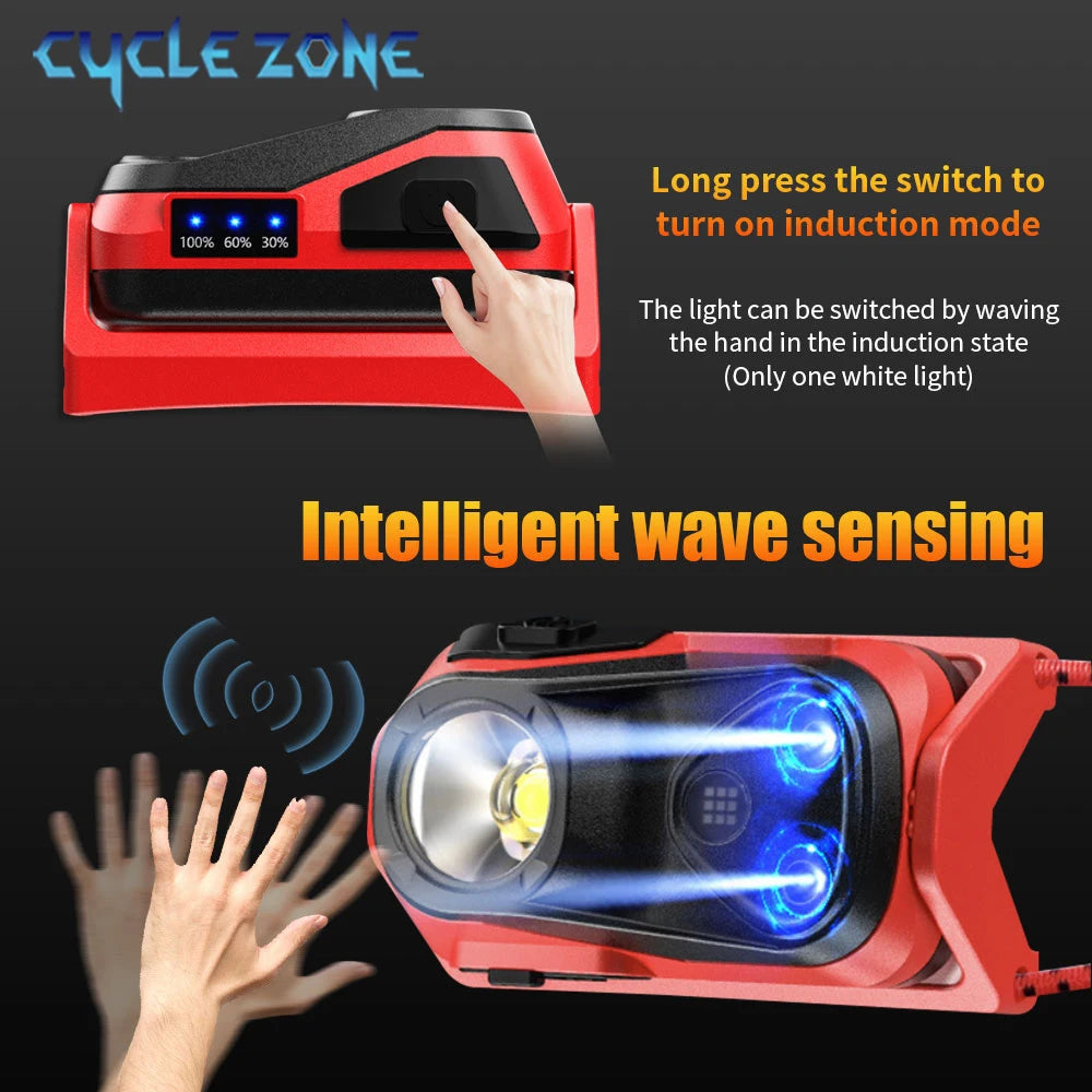 Portable XPG Headlight Sensor Headlamp Mini Flashlight USB