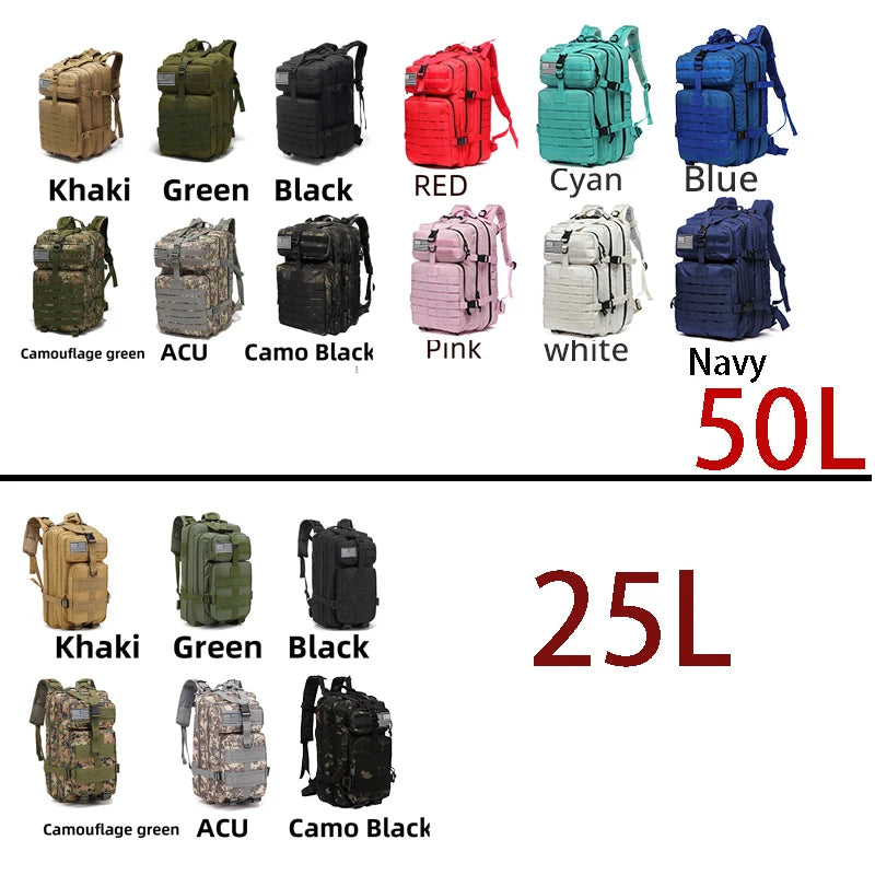 25L/50L 1000D Nylon Waterproof Trekking Fishing Hunting Bag Backpack