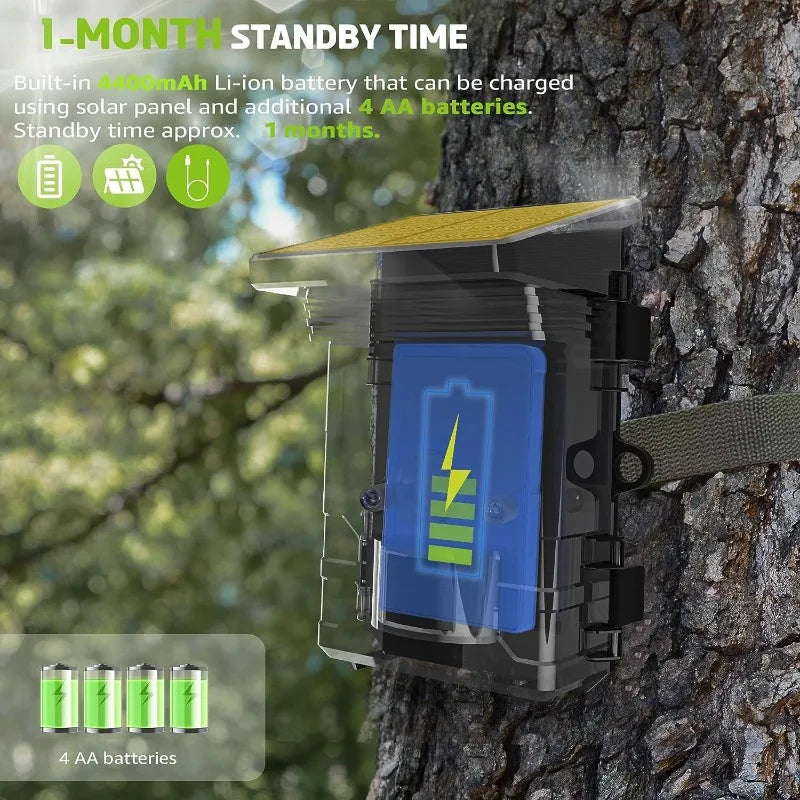 Solar Wildlife 50MP 4K Video Trail Camera Night Vision 0.3s Motion