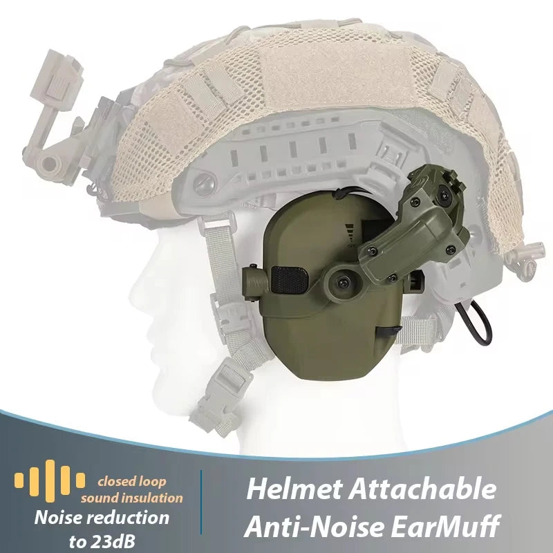 Active Helmet Mounted Earmuffs For Shooting Electronic Hearing
