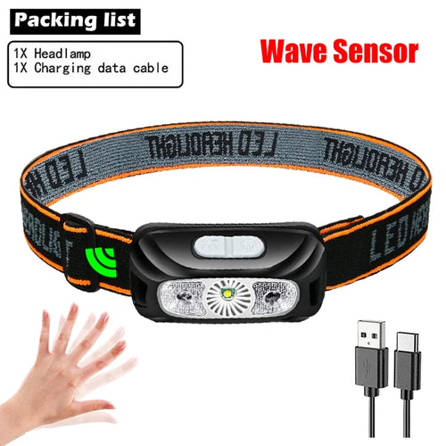Mini Rechargeable Powerful Sensor Headlamp Fishing Camping USB Head