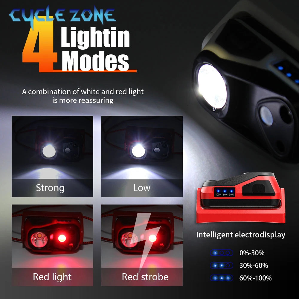 Portable XPG Headlight Sensor Headlamp Mini Flashlight USB