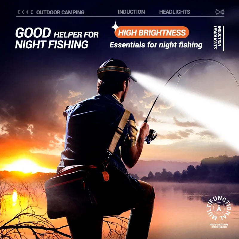 Mini Rechargeable Powerful Sensor Headlamp Fishing Camping USB Head