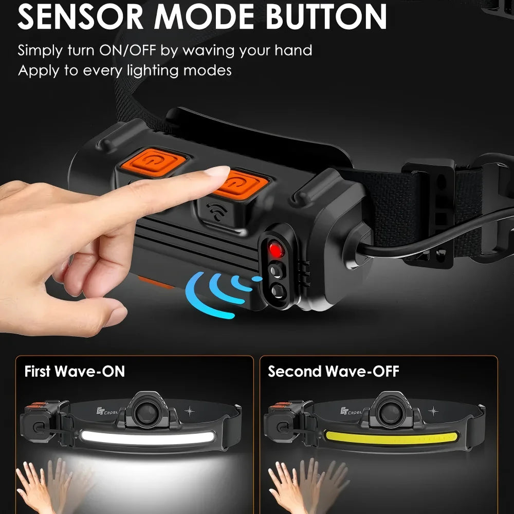 Powerful LED Sensor Headlamp Zoom COB Headlight Rechargeable Head