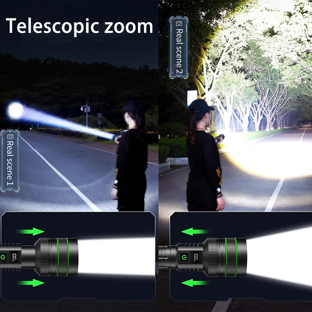 Bright Spotlight Long Range LED Flashlight Type-C Charging Strong