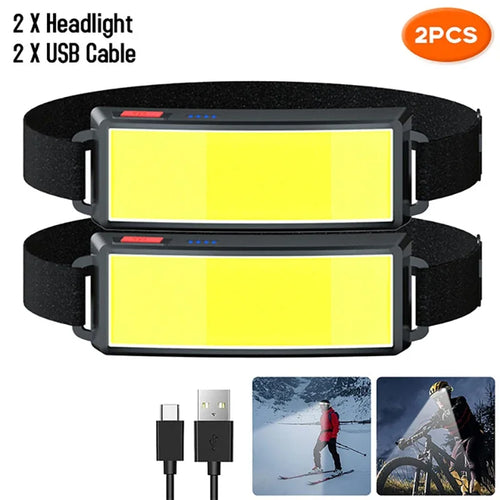 Lumière Éclairante - Lampe Frontale LED COB Rechargeable Type-C avec Batterie Intégrée