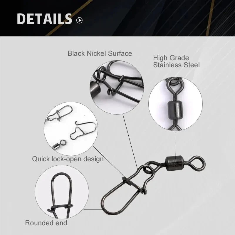 Connecteur de Pêche en Acier Inoxydable - 50pcs Roulement à Billes Pivotant