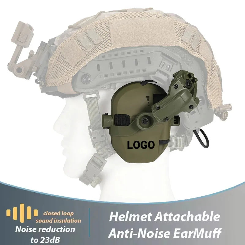 Active Helmet Mounted Earmuffs For Shooting Electronic Hearing