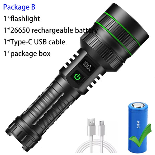 Bright Spotlight Long Range LED Flashlight Type-C Charging Strong