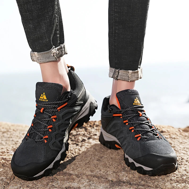 HIKEUP High Quality Leather Hiking Shoes Durable Outdoor Sport Men