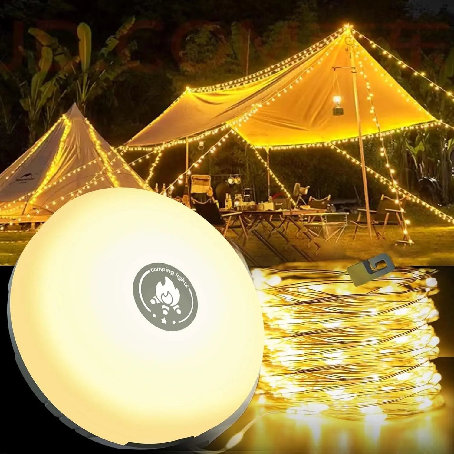 Camping Lantern Tents Lamp Strip Solar/USB Rechargeable Light Portable