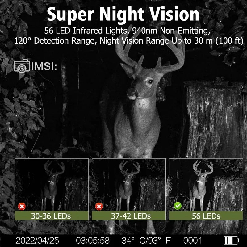 Solar Wildlife 50MP 4K Video Trail Camera Night Vision 0.3s Motion