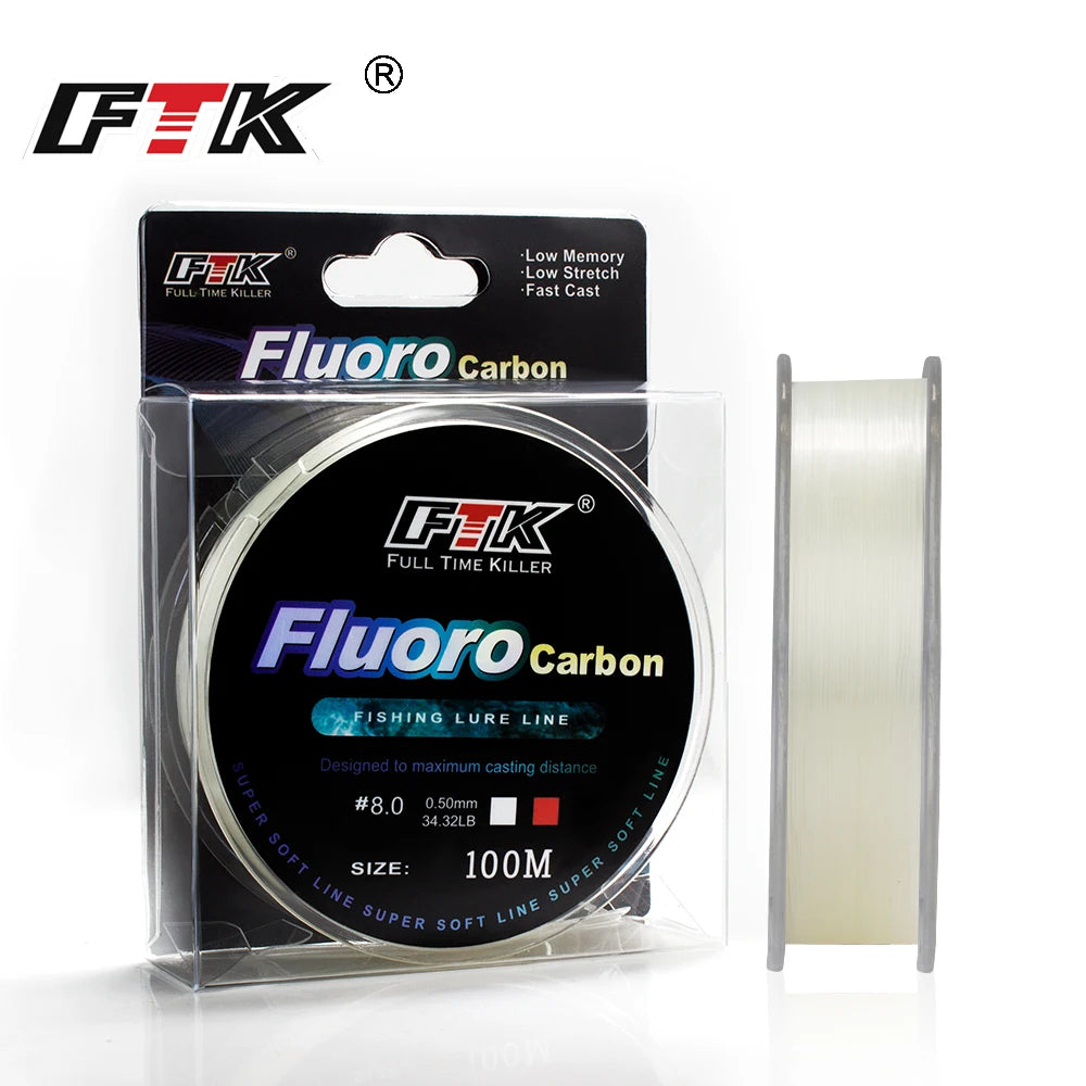 FTK Fil de Pêche Fluorocarbone 100M 0.14-0.5mm 4.13-34.32LB - Résistance et Précision