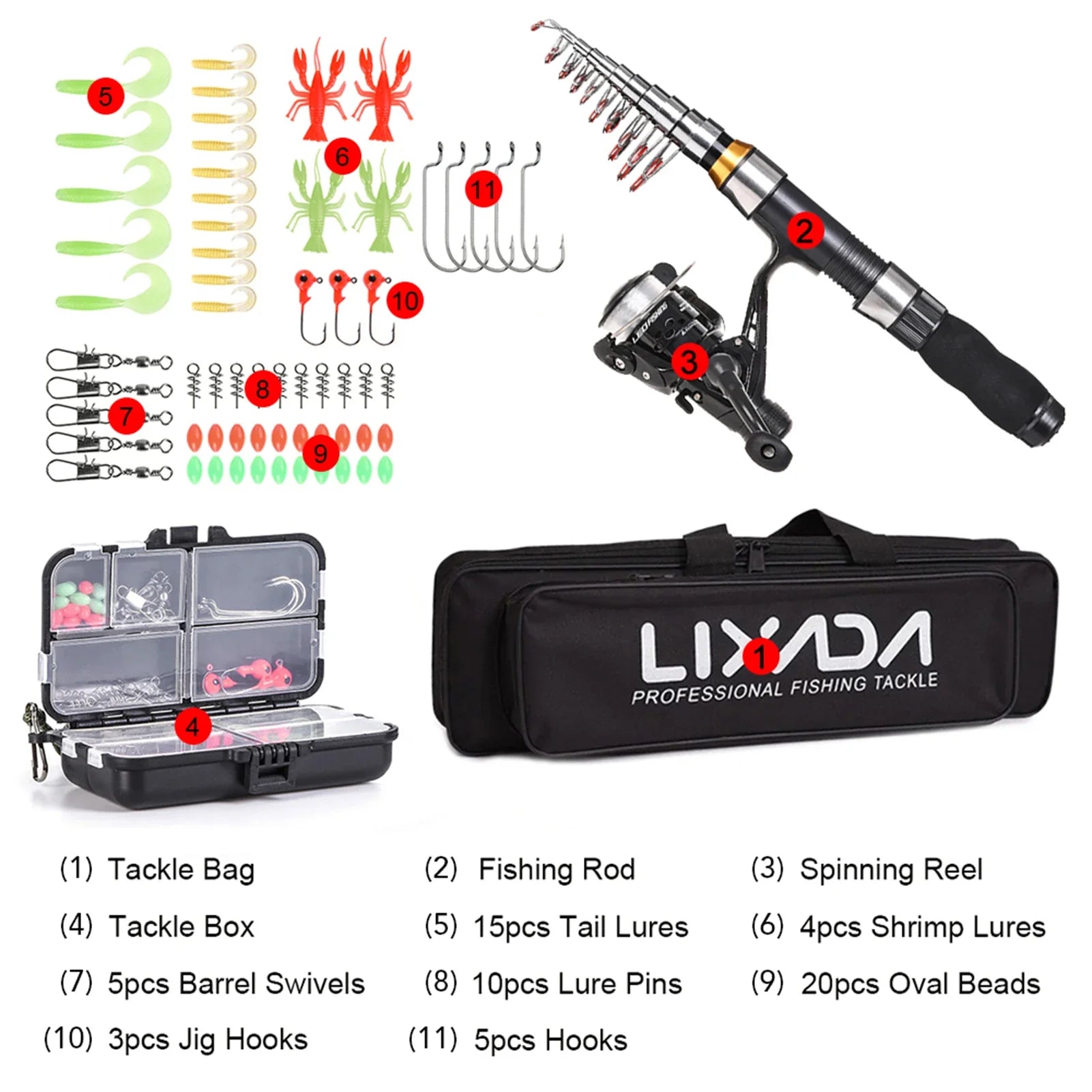 NNEOBA 2.1m / 2.3m Telescopic Fishing Rod & Reel Combo Full Kit Black