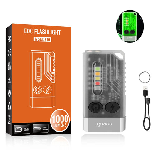 BORUiT V10 EDC Keychain LED Fluorescence Flashlight Type-C