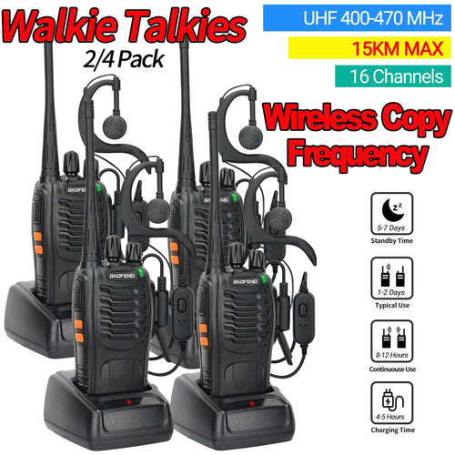 2/4PCS Baofeng BF-888S Pro Walkie Talkie Wireless Copy Frequency Long
