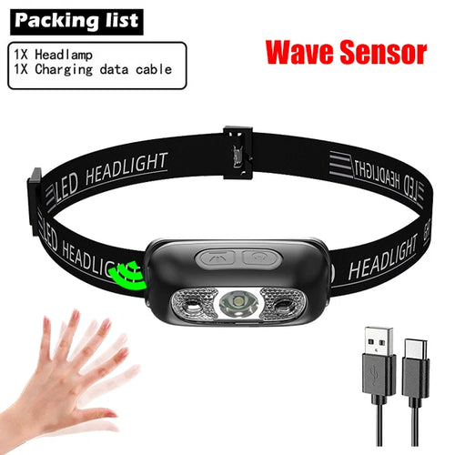 Mini Rechargeable Powerful Sensor Headlamp Fishing Camping USB Head