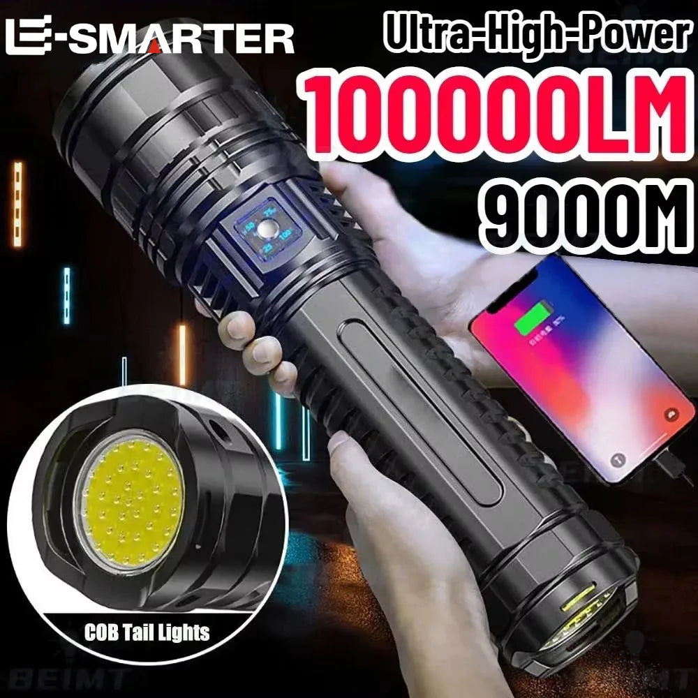 Ultra Bright LED Flashlight Powerful Tactical Torch 15000mah Built-in