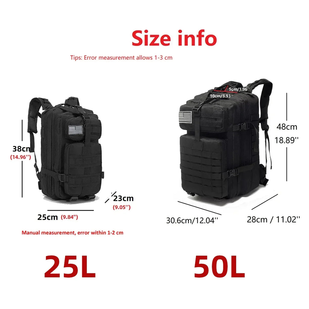 25L/50L 1000D Nylon Waterproof Trekking Fishing Hunting Bag Backpack