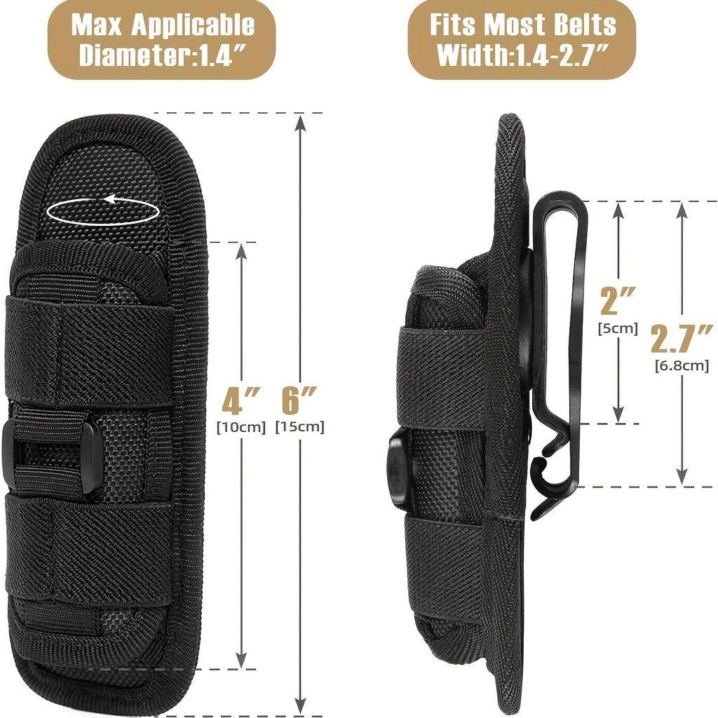 Tactical Flashlight Pouch Holster, Rotatable Holder Belt Clip Tactical