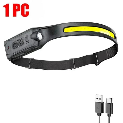 Lumière Éclairante - Lampe Frontale LED COB Rechargeable Type-C avec Batterie Intégrée