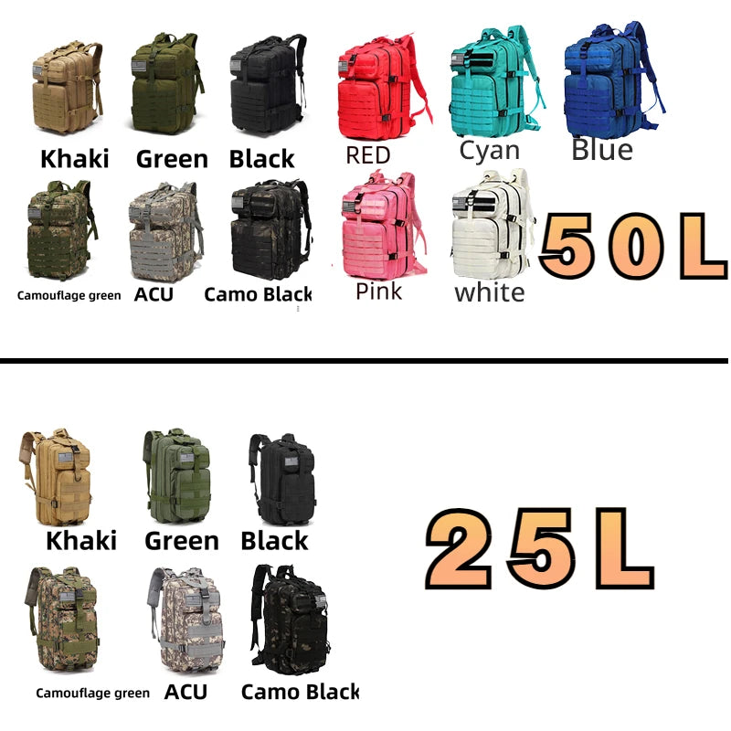 25L/50L Sturdy Nylon Waterproof Tactical Sports Trekking Fishing