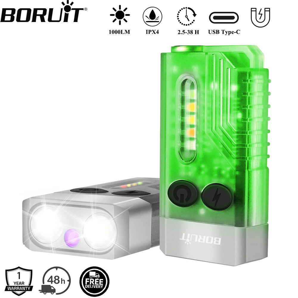 BORUiT V10 EDC Keychain LED Fluorescence Flashlight Type-C