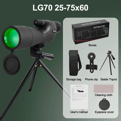 25-75x60 Telescope Spotting Scope Powerful Zoom Monocular FMC BAK4