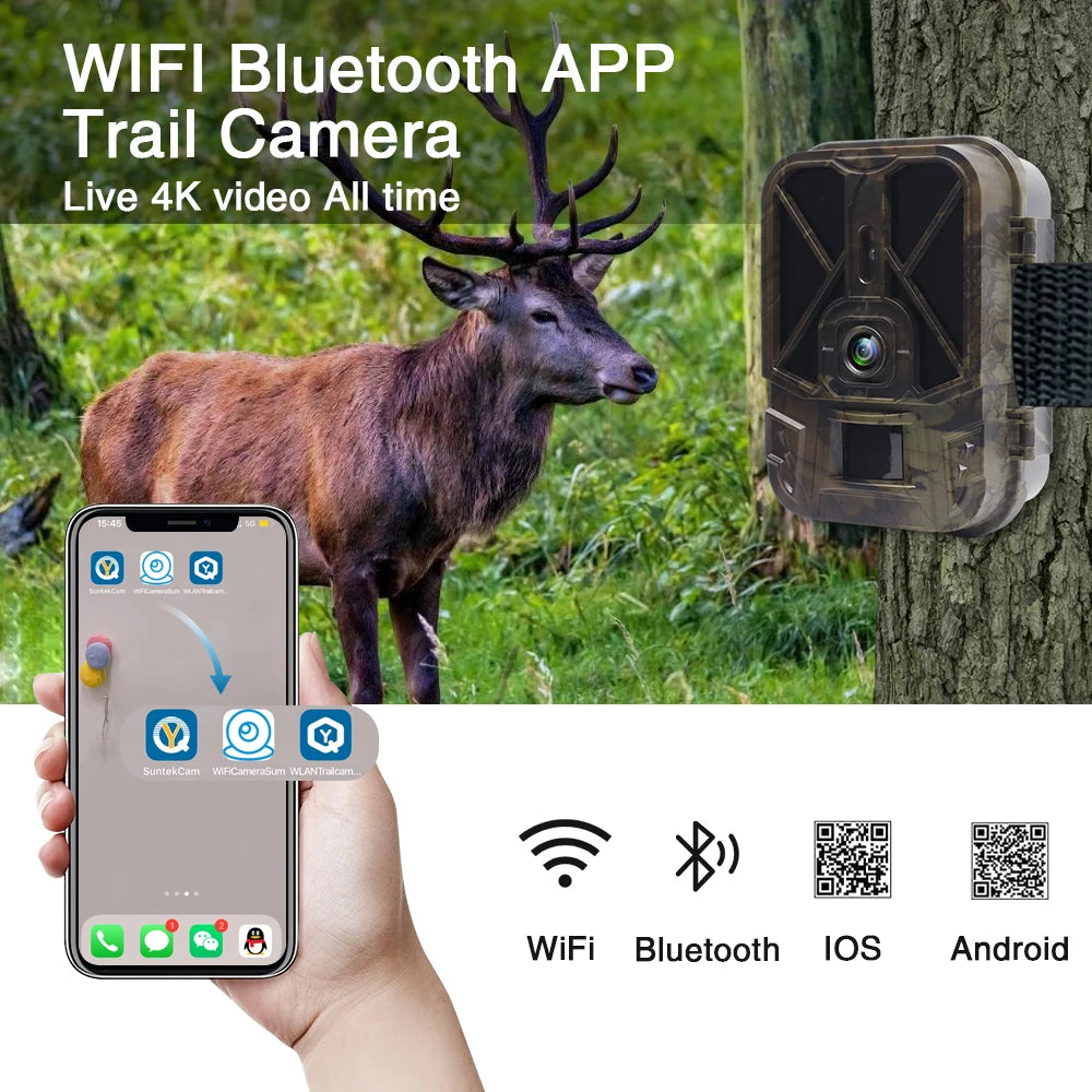 4K  30MP Live Stream WiFi Trail Camera  APP Bluetooth Hunting Cameras