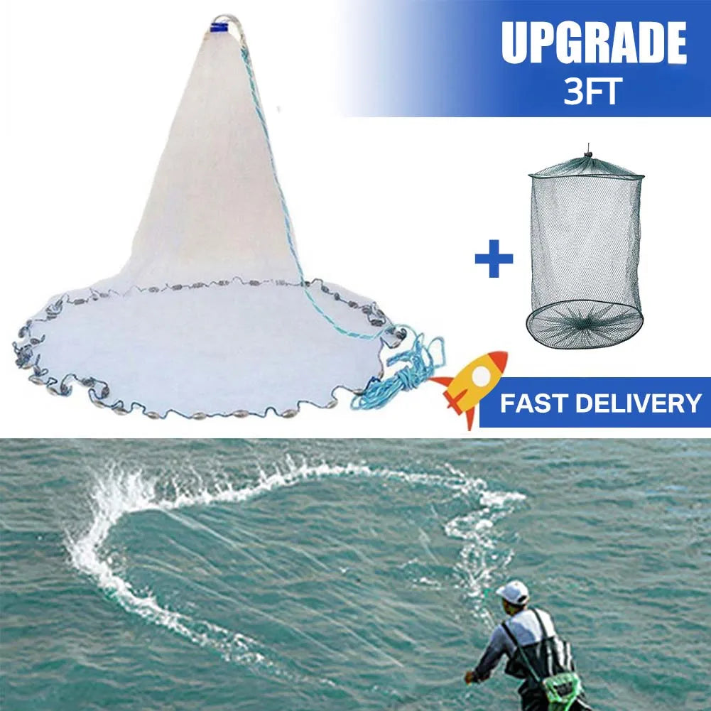 American Saltwater Fishing Cast Net 3ft Radius with Heavy Duty Zinc