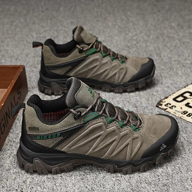 HIKEUP High Quality Leather Hiking Shoes Durable Outdoor Sport Men