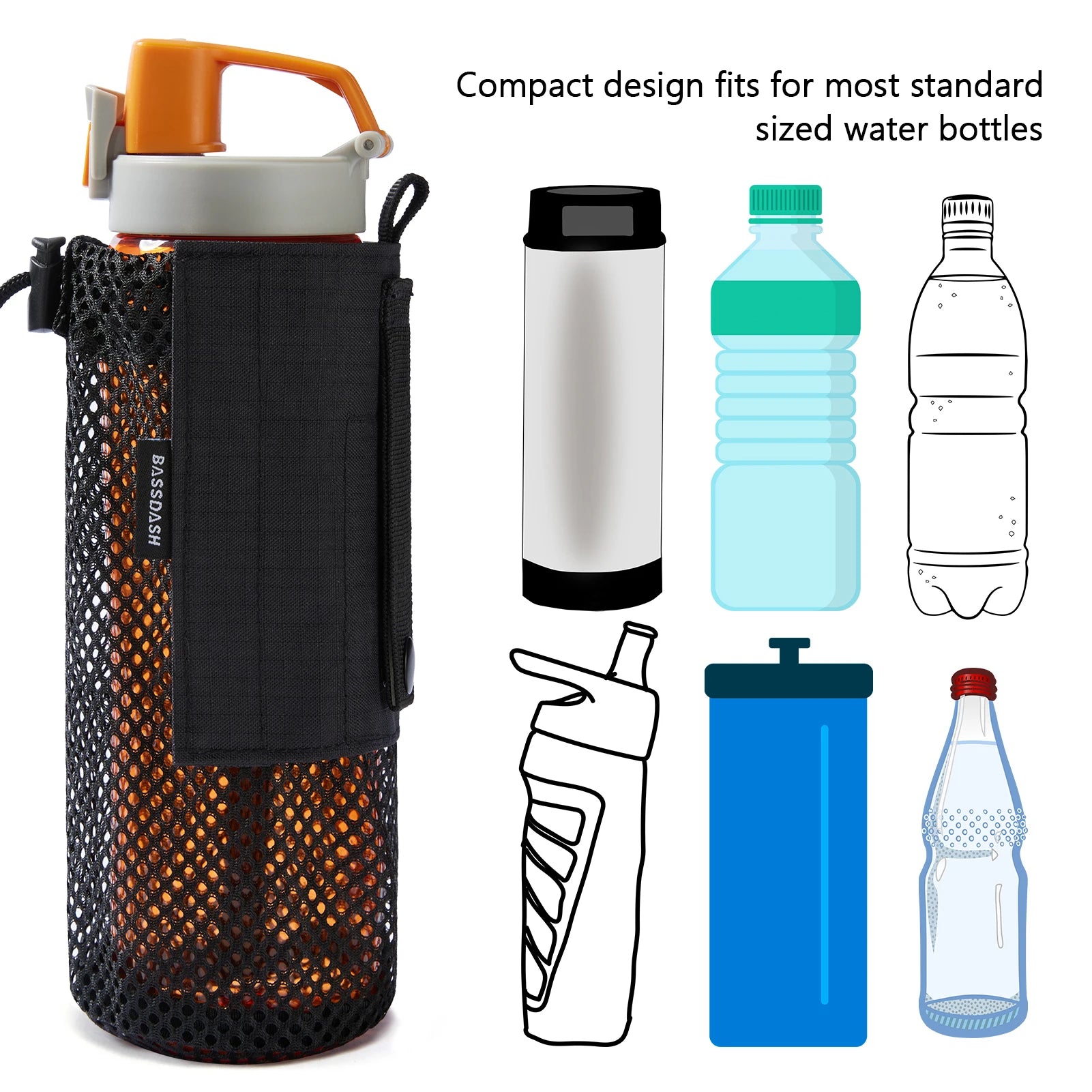 Bassdash Water Bottle Pouch with Molle Straps Belt Clip Carabiner
