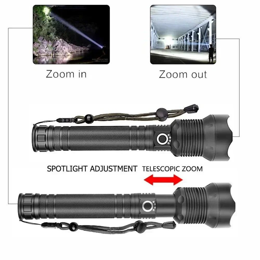 USB Powerful xhp70.2 Flashlight Torch Super Bright Rechargeable Zoom