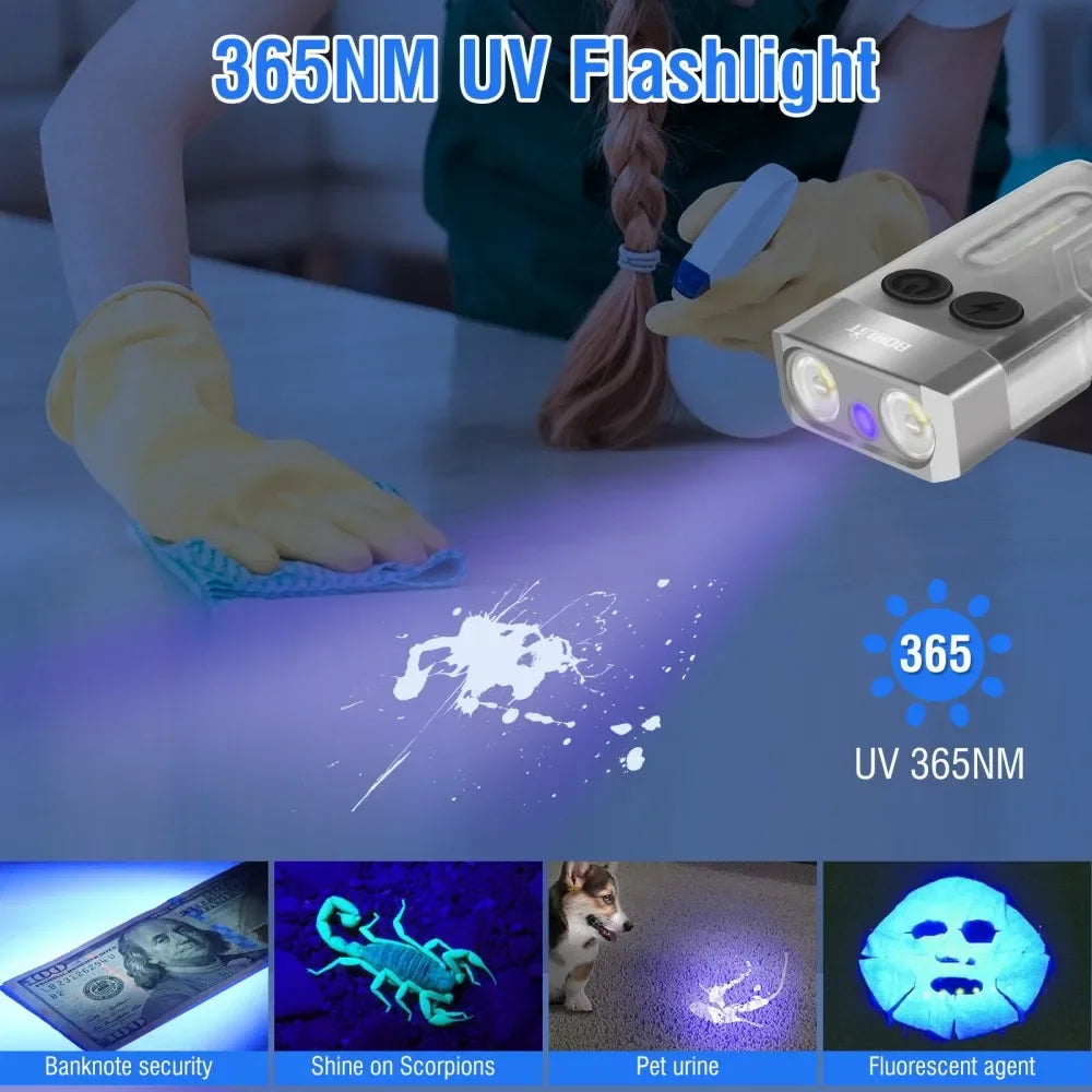 BORUiT V10 EDC Keychain LED Fluorescence Flashlight Type-C