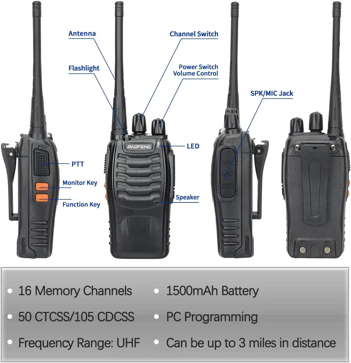 Baofeng BF 888S Talkie Walkie UHF 400 470 MHz Longue Portée