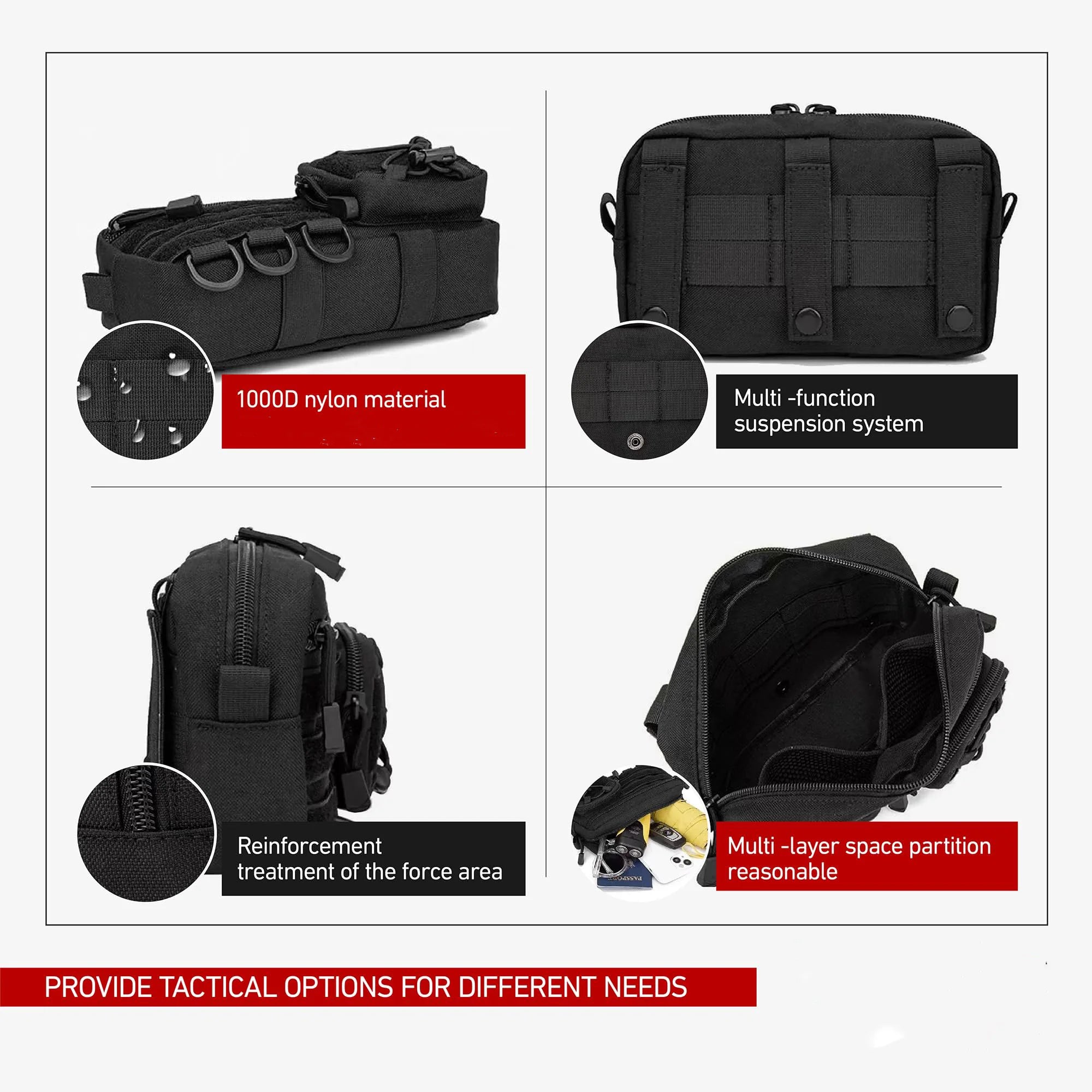 Tactical Molle Horizontal Admin Pouch with Front Drawstring Pocket EMT