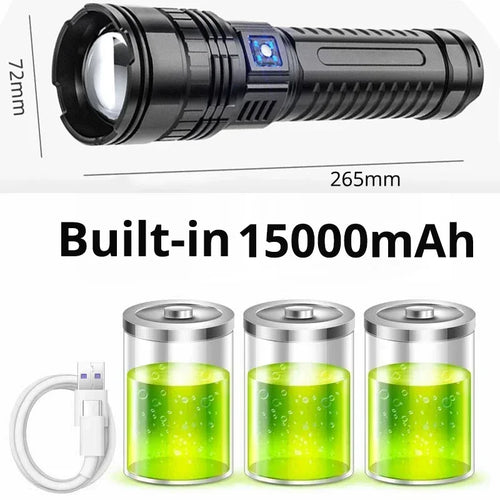 Ultra Bright LED Flashlight Powerful Tactical Torch 15000mah Built-in
