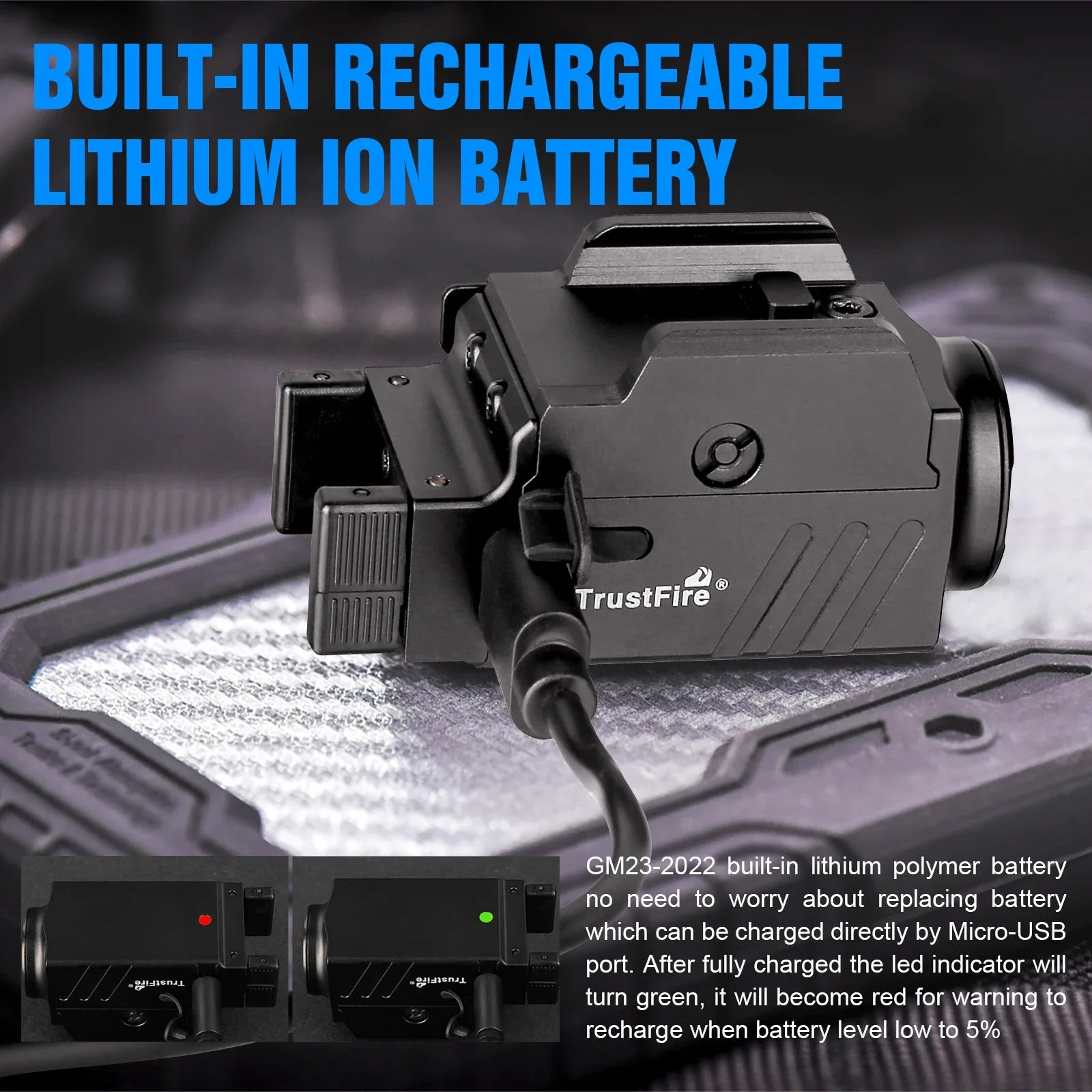 Trustfire GM23 Tactical LED Flashlights Mini Lights 800 Lumens USB