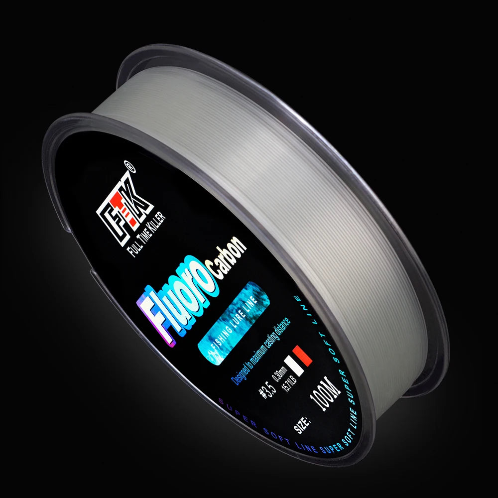 FTK Fil de Pêche Fluorocarbone 100M 0.14-0.5mm 4.13-34.32LB - Résistance et Précision